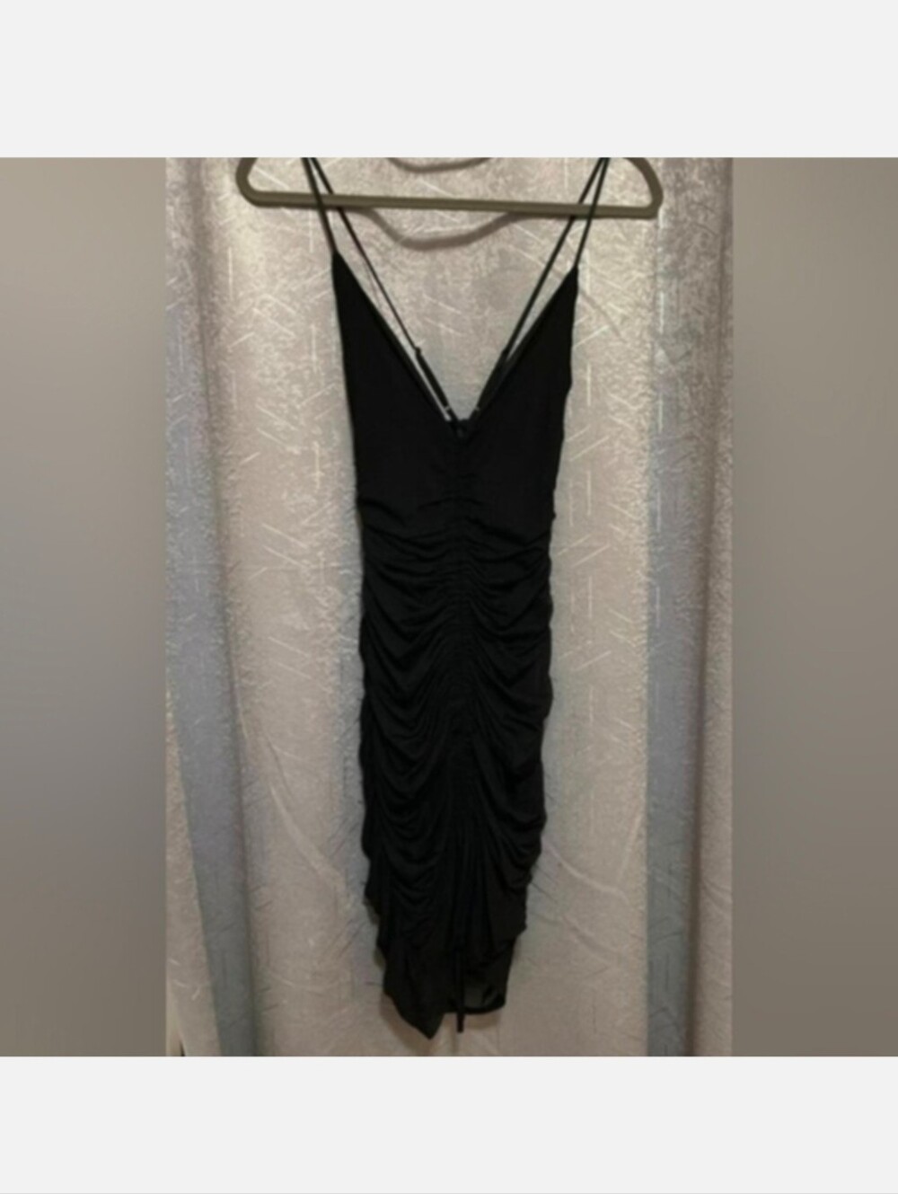 Revamped Black Ruched Slip Dress with Spaghetti Straps
